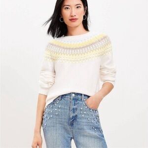 LOFT Fair Isle Sweater - Cream and Yellow